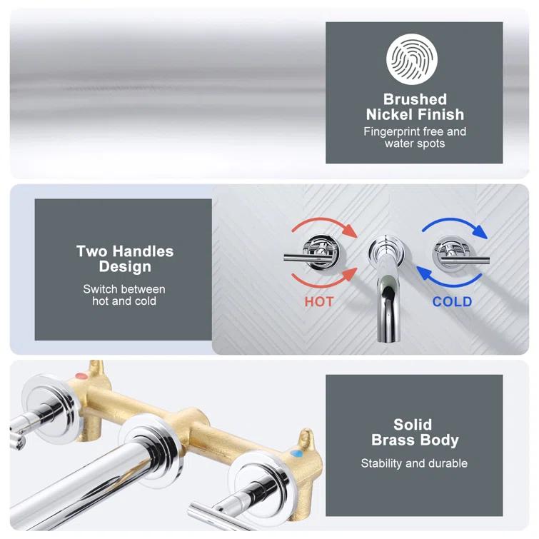 2-Handle 3-Hole Wall Mounted Roman Tub Faucet With 360° Swivel Spout