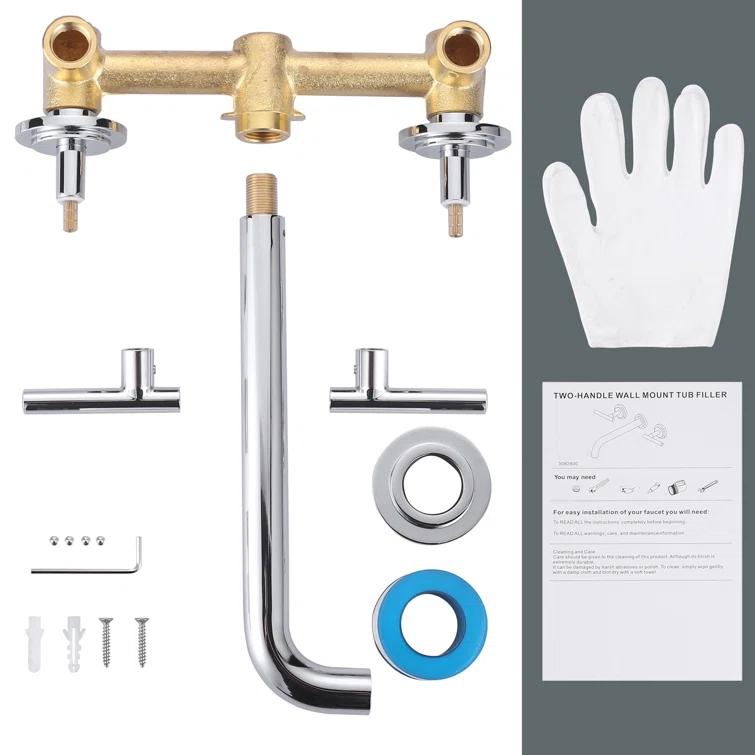 2-Handle 3-Hole Wall Mounted Roman Tub Faucet With 360° Swivel Spout
