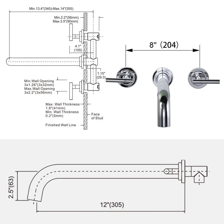 2-Handle 3-Hole Wall Mounted Roman Tub Faucet With 360° Swivel Spout