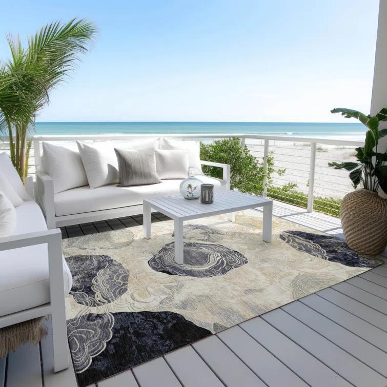 Machine Washable Indoor/Outdoor Cinead ACN1686 Ivory Rug