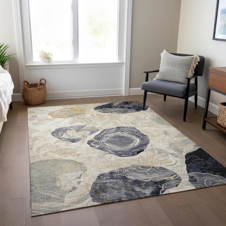 Machine Washable Indoor/Outdoor Cinead ACN1686 Ivory Rug