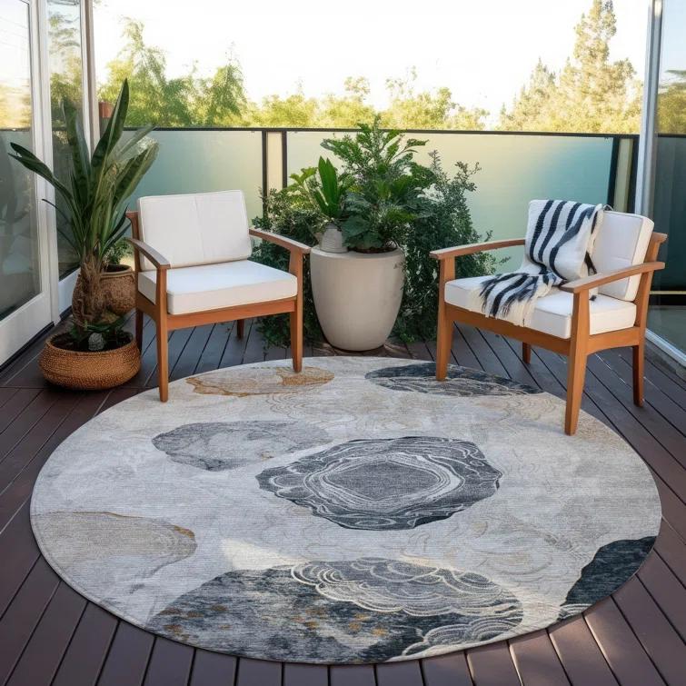 Machine Washable Indoor/Outdoor Cinead ACN1686 Gray Rug