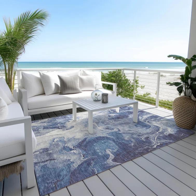 Machine Washable Indoor/Outdoor Cinead ACN1687 Blue Rug