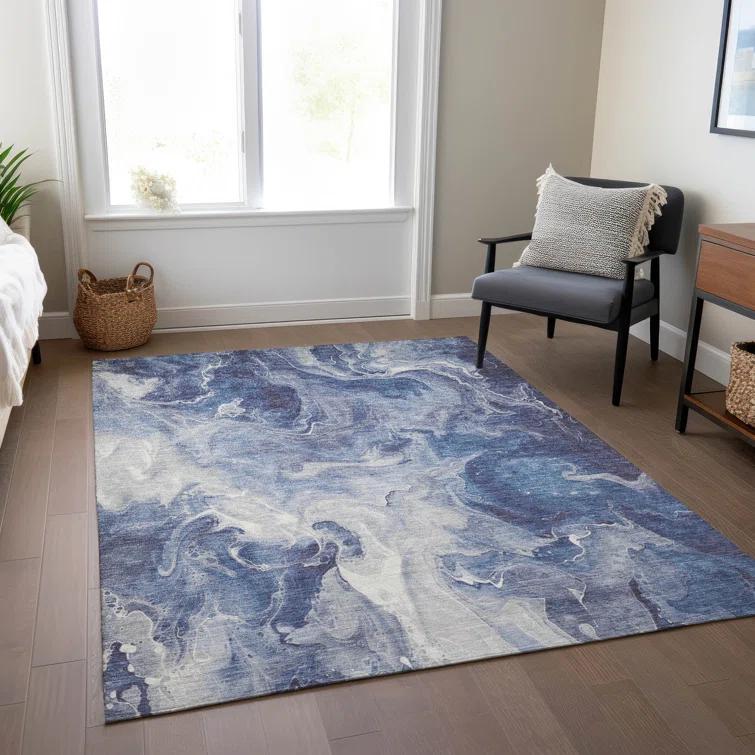 Machine Washable Indoor/Outdoor Cinead ACN1687 Blue Rug