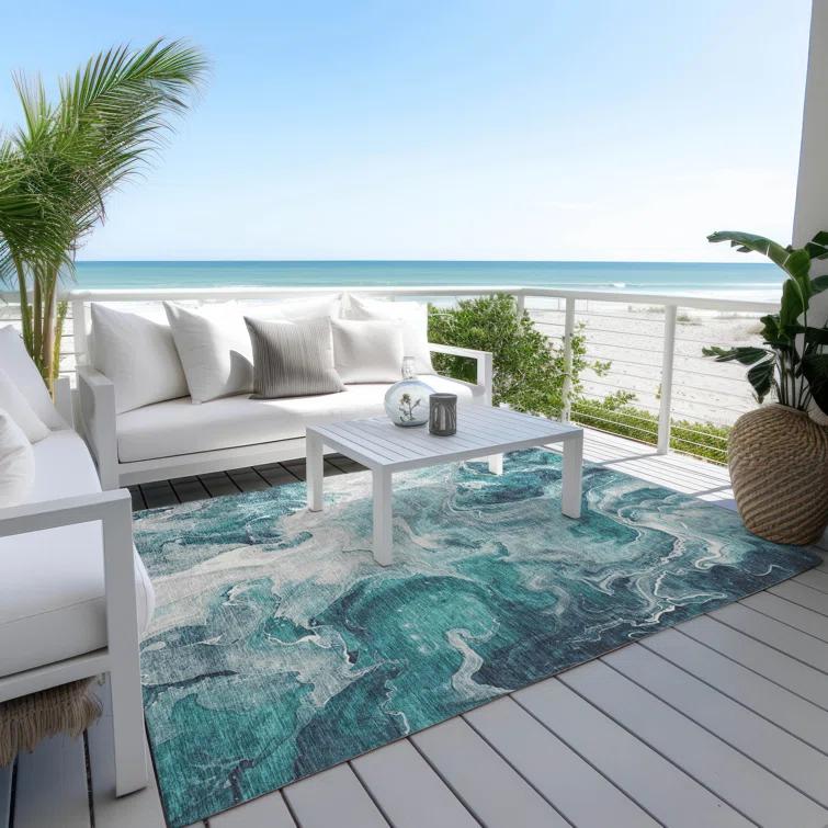 Machine Washable Indoor/Outdoor Cinead ACN1687 Teal Rug
