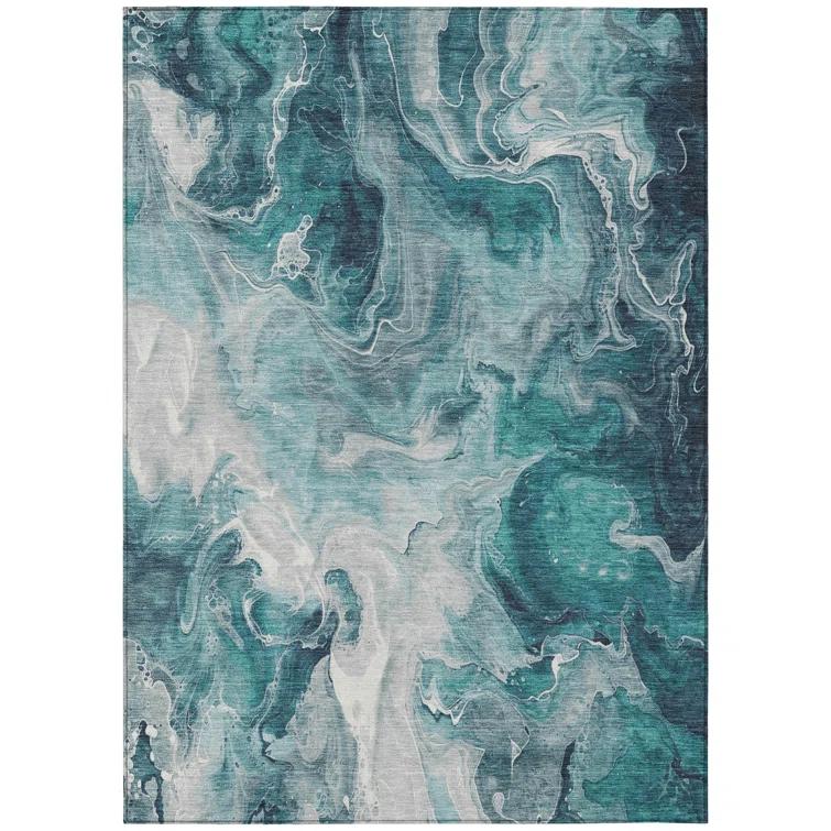 Machine Washable Indoor/Outdoor Cinead ACN1687 Teal Rug
