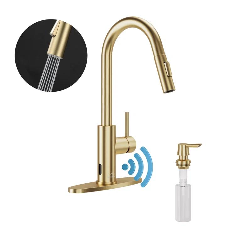 Willow Single-Handle Pull Down Sprayer Kitchen Faucet with Infrared Sensor, Soap Dispenser and Deck Plate