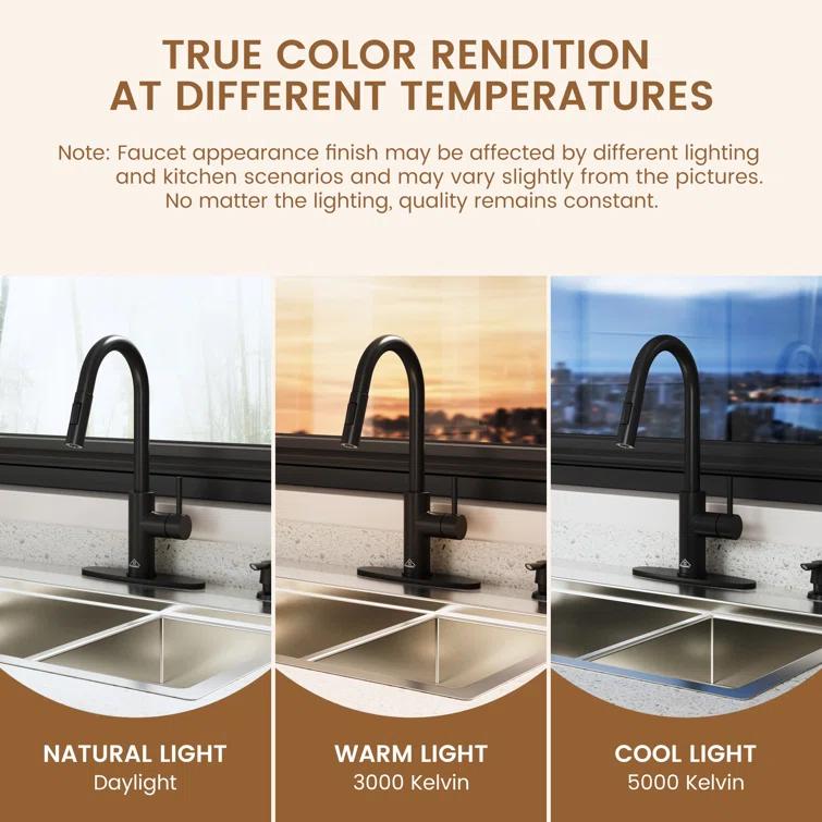Willow Single-Handle Pull Down Sprayer Kitchen Faucet with Infrared Sensor, Soap Dispenser and Deck Plate