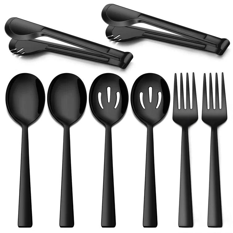 8-Piece Stainless Steel Serving Utensils Set - Includes Spoons, Forks, Tongs, Ideal For Weddings, Buffets, And Daily Use (Set of 8)