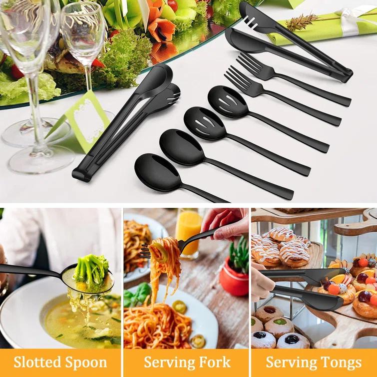 8-Piece Stainless Steel Serving Utensils Set - Includes Spoons, Forks, Tongs, Ideal For Weddings, Buffets, And Daily Use (Set of 8)
