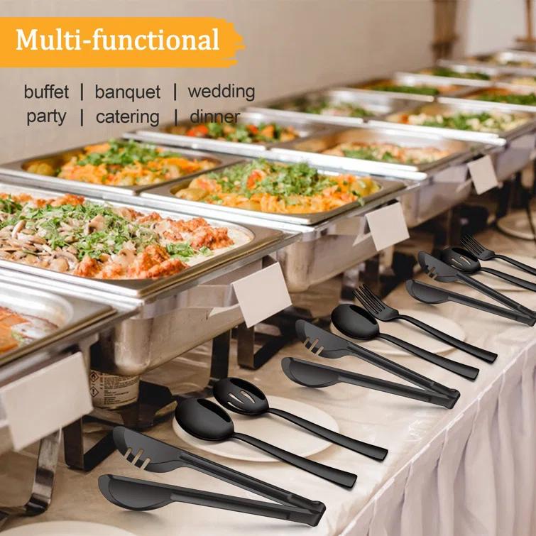 8-Piece Stainless Steel Serving Utensils Set - Includes Spoons, Forks, Tongs, Ideal For Weddings, Buffets, And Daily Use (Set of 8)