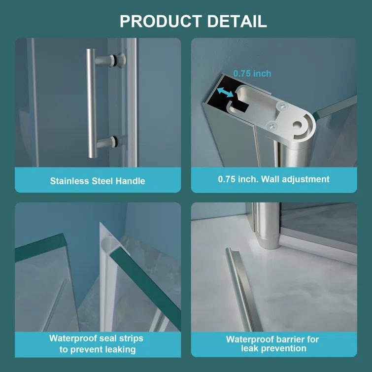 walterwork WYDHF170782Q 36"W x 72"H Folding Tempered Glass Shower Door
