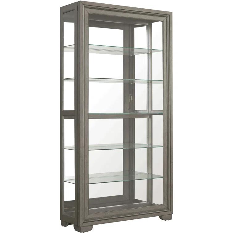 Pulaski Furniture Modern Wood Framed 5-Shelf Sliding Door Curio With LED Light