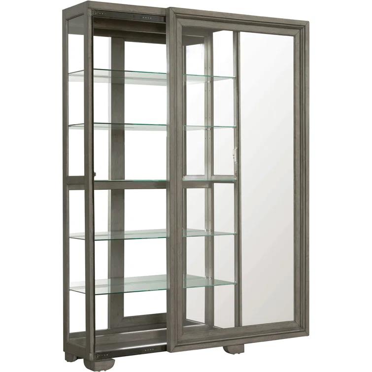 Pulaski Furniture Modern Wood Framed 5-Shelf Sliding Door Curio With LED Light