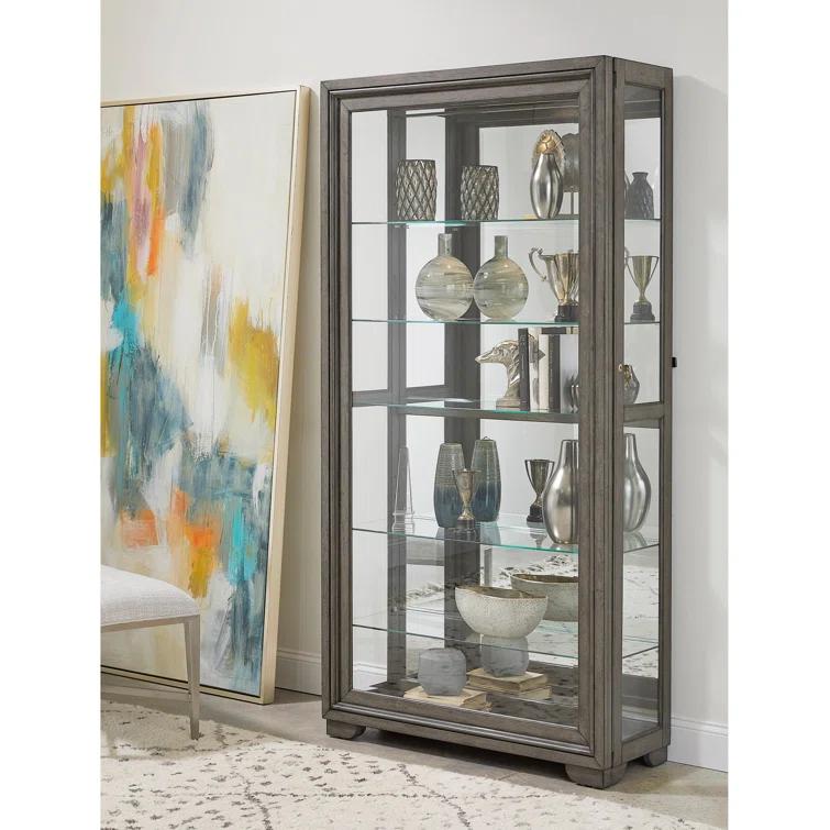 Pulaski Furniture Modern Wood Framed 5-Shelf Sliding Door Curio With LED Light