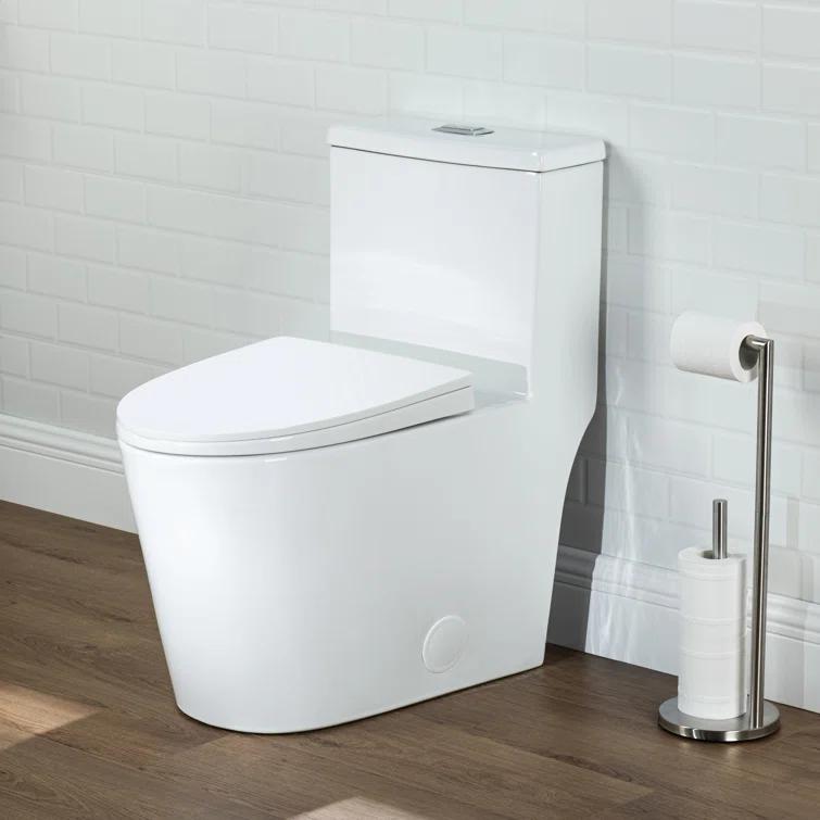 17" Comfort Height StandardToilet, Dual-Flush Modern Elongated One-Piece Toilet with Glazed Surface (Seat lncluded)