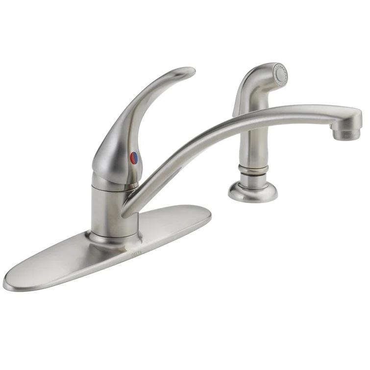 Delta Foundations Single-Handle Kitchen Sink Faucet with Side Sprayer, 4-Hole Kitchen Faucet B4410LF-SS