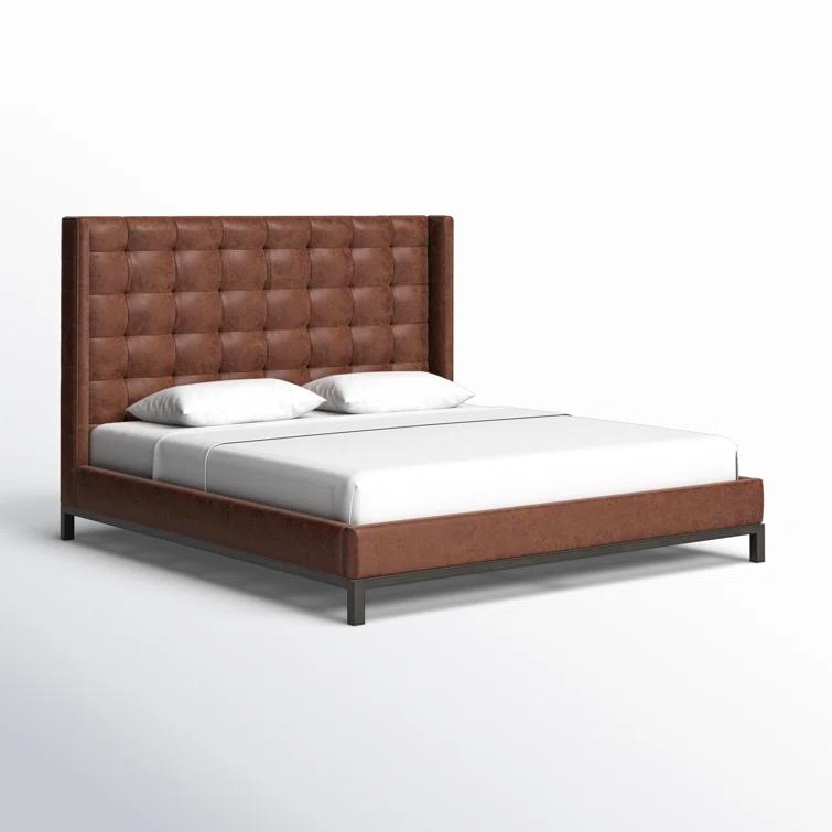 Elegance King-Size Gunmetal Iron Frame Bed with Vintage Tobacco Faux Leather