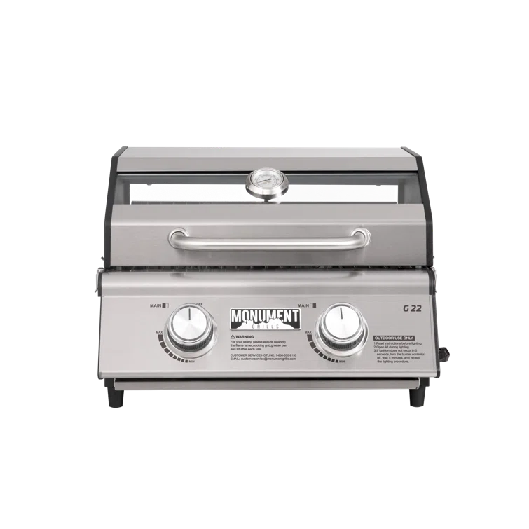 Monument Grills 13742,2-Burner Portable Stainless Steel Tabletop Propane Gas Grill with High Lid and Travel Locks, 15,000 BTU – Perfect for Family BBQs