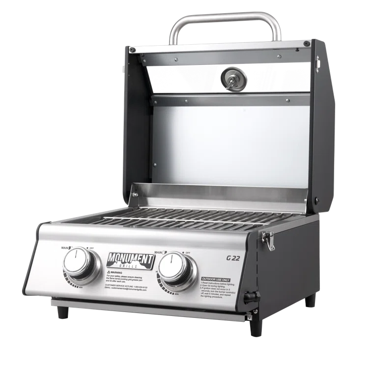 Monument Grills 13742,2-Burner Portable Stainless Steel Tabletop Propane Gas Grill with High Lid and Travel Locks, 15,000 BTU – Perfect for Family BBQs