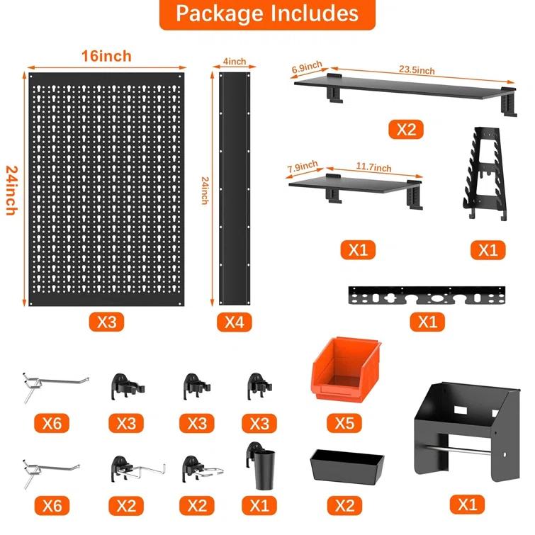 Metal Pegboard Wall Organizer – 4ft Wide