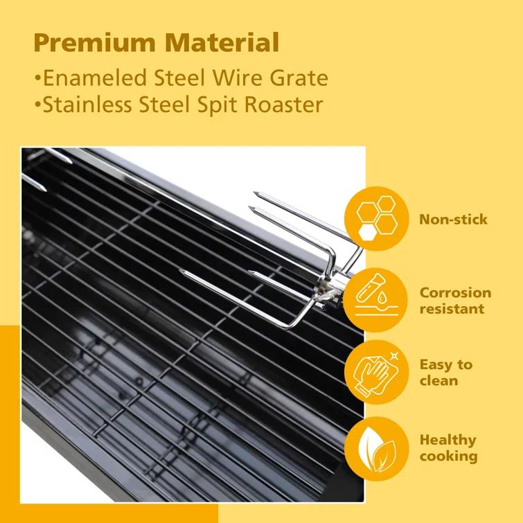 Brand-Man 2 in 1 Charcoal Grill with Rotisserie Grill Kit, Portable ‎Enameled Steel Barbecue Grill, Stainless Steel Spit Roaster with Motor & Adjustable Height for Backyard Camping Patio Tailgating