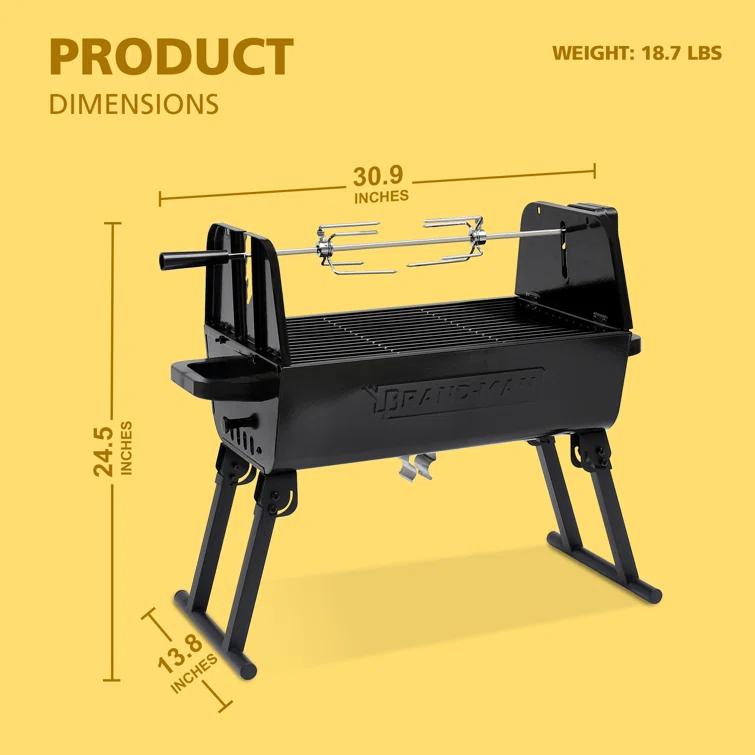 Brand-Man 2 in 1 Charcoal Grill with Rotisserie Grill Kit, Portable ‎Enameled Steel Barbecue Grill, Stainless Steel Spit Roaster with Motor & Adjustable Height for Backyard Camping Patio Tailgating