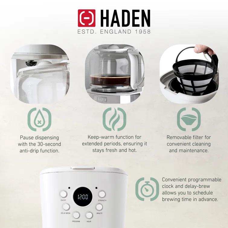 HADEN Ivory Programmable Drip Coffee Maker