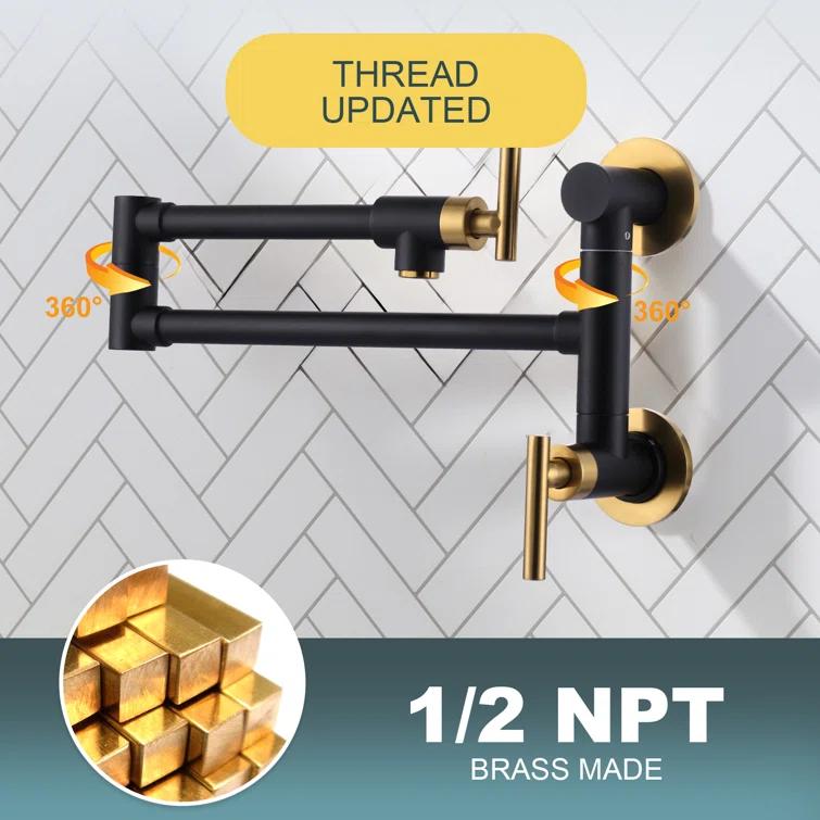 ARCORA ARCORA Single Hole Two Attachment Brass Wall Mounted Pot Filler Kitchen Faucet with Double-Handle AR7108800GB