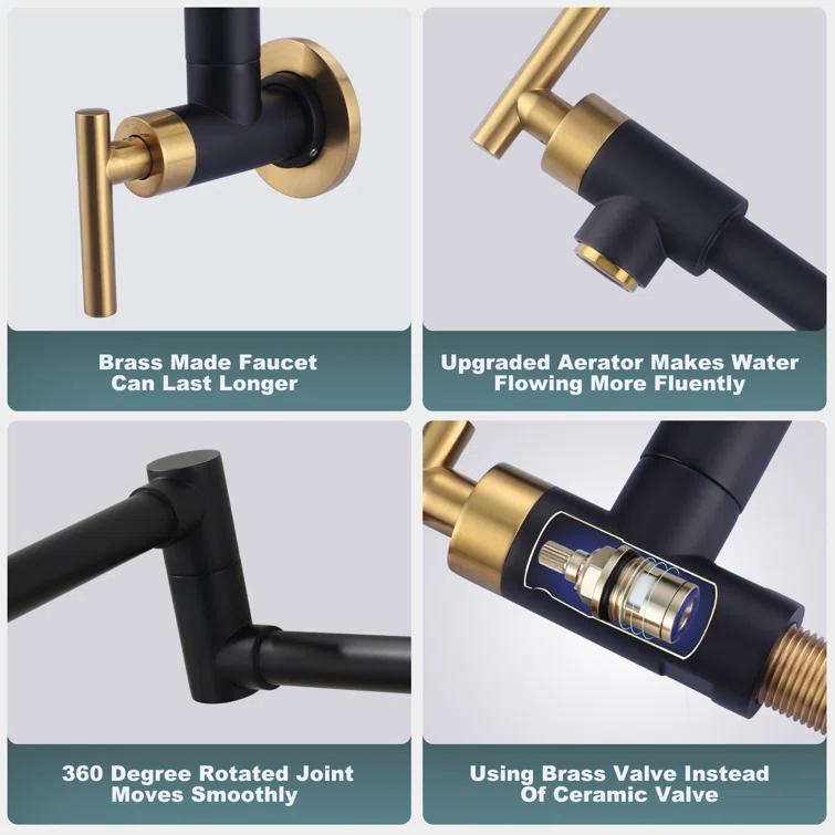 ARCORA ARCORA Single Hole Two Attachment Brass Wall Mounted Pot Filler Kitchen Faucet with Double-Handle AR7108800GB