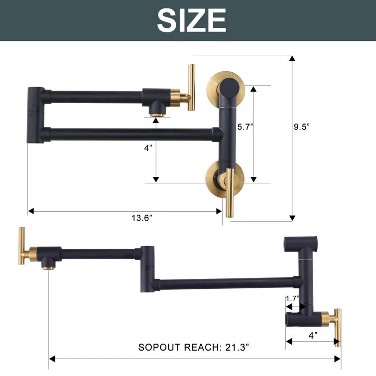 ARCORA ARCORA Single Hole Two Attachment Brass Wall Mounted Pot Filler Kitchen Faucet with Double-Handle AR7108800GB