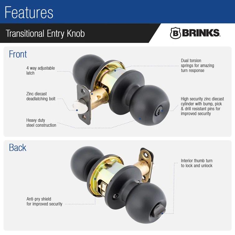 Brinks Raleigh Series Keyed Entry Transitional Ball Knob