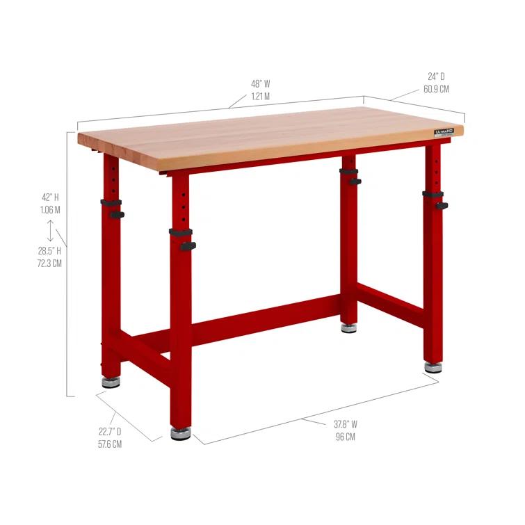 Seville Classics UltraHD Adjustable Height Workbench, 48" W x 24" D x 28.5" - 42" H