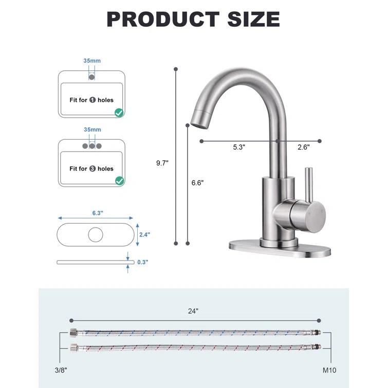 AVITAS TS14D05 Single Handle Stainless Steel Bar Kitchen Faucet With Swivel Spout And Deckplate