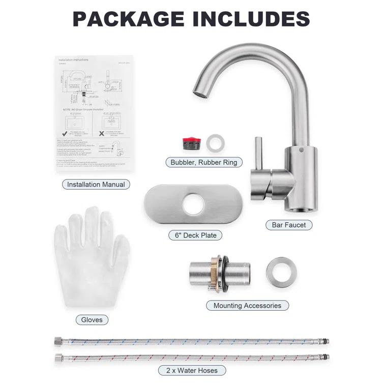 AVITAS TS14D05 Single Handle Stainless Steel Bar Kitchen Faucet With Swivel Spout And Deckplate