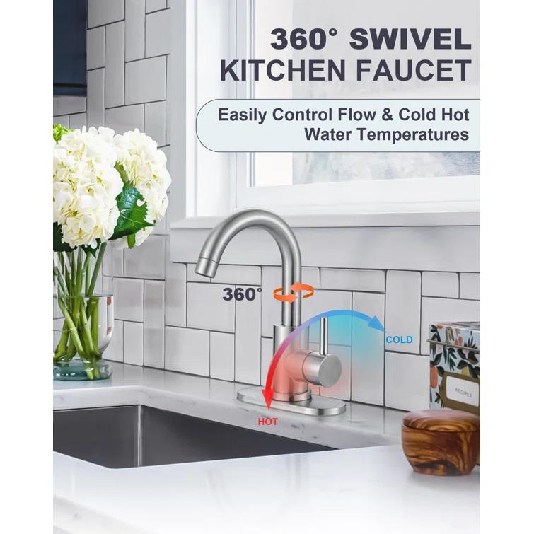 AVITAS TS14D05 Single Handle Stainless Steel Bar Kitchen Faucet With Swivel Spout And Deckplate