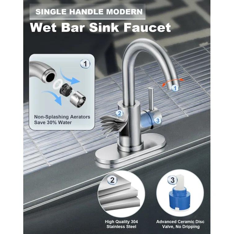 AVITAS TS14D05 Single Handle Stainless Steel Bar Kitchen Faucet With Swivel Spout And Deckplate