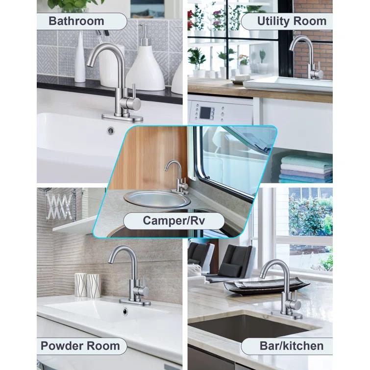 AVITAS TS14D05 Single Handle Stainless Steel Bar Kitchen Faucet With Swivel Spout And Deckplate