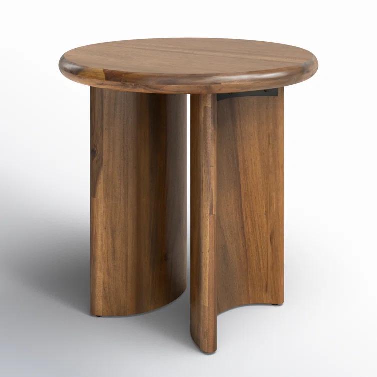Contemporary Round Brown Wood End Table