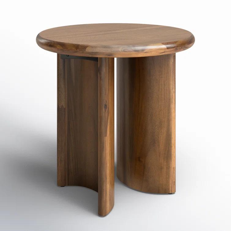 Contemporary Round Brown Wood End Table