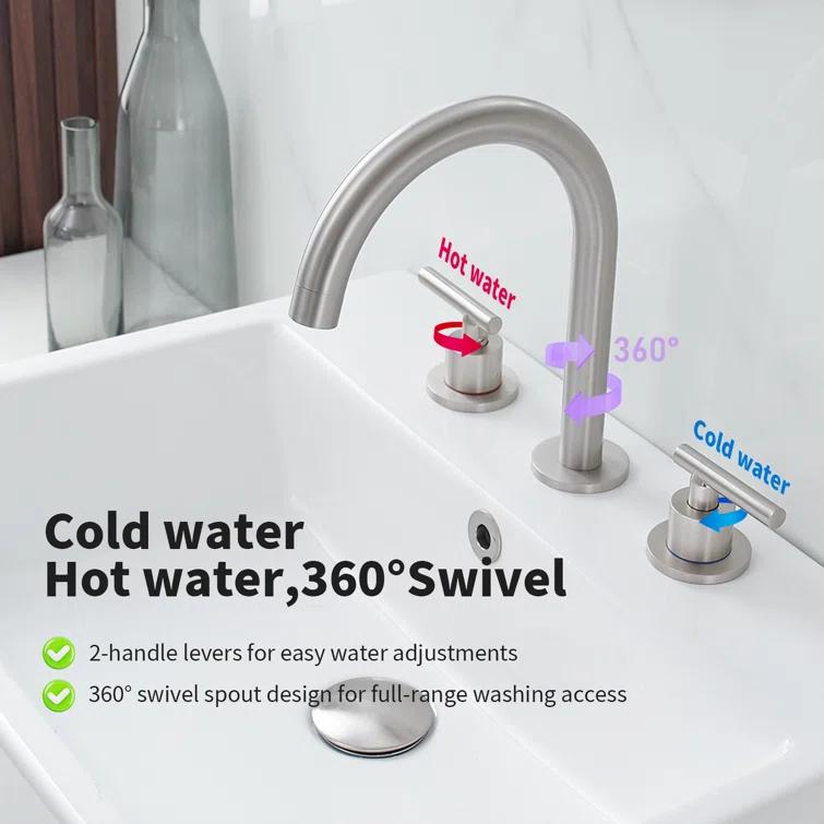 Widespread 2-handle Bathroom Faucet with Drain Assembly