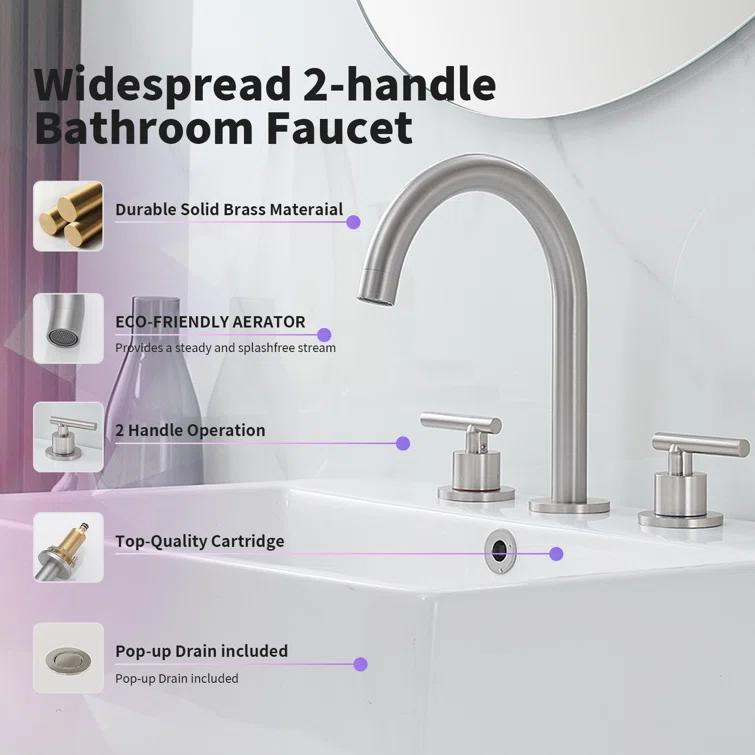 Widespread 2-handle Bathroom Faucet with Drain Assembly