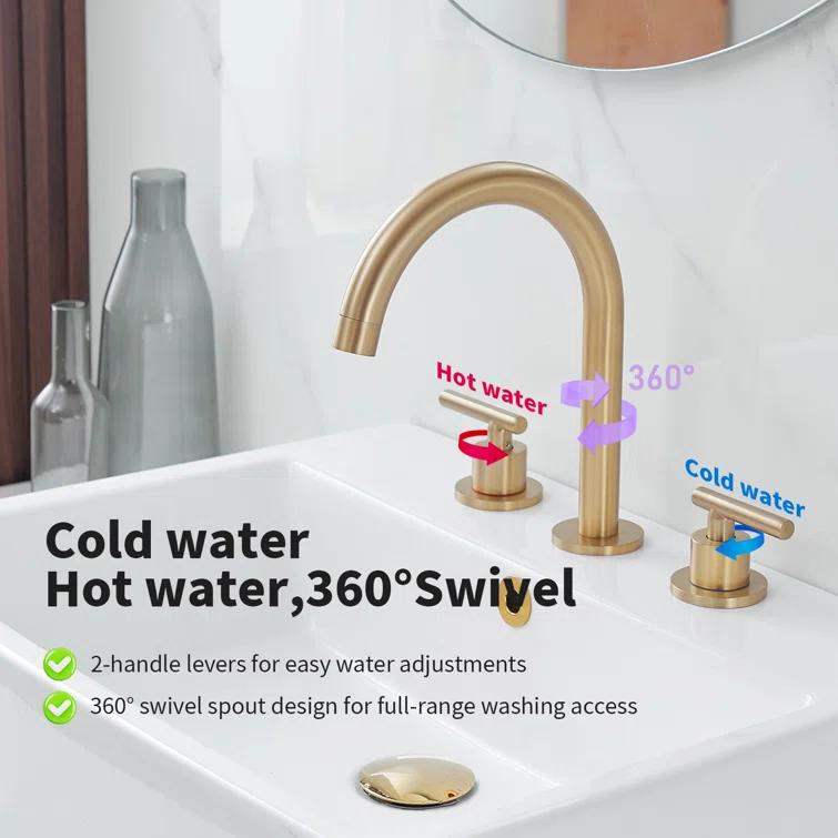 VIBRANTBATH 16441-BG Widespread Bathroom Faucet 3 Hole, 2-handle Bathroom Sink Faucet with Drain Assembly