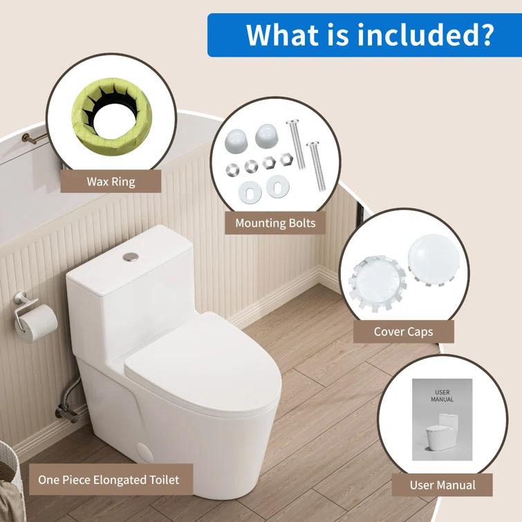Modern Elongated Toilet, One Piece Toilet 1.0/1.6 GPF MaP 1000g Comfortable Chair Height Toilet