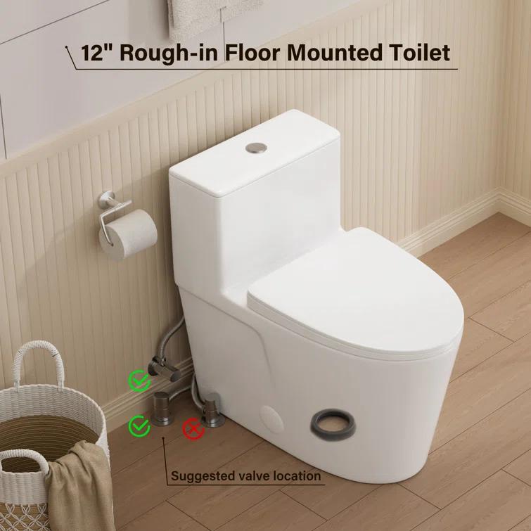 Modern Elongated Toilet, One Piece Toilet 1.0/1.6 GPF MaP 1000g Comfortable Chair Height Toilet
