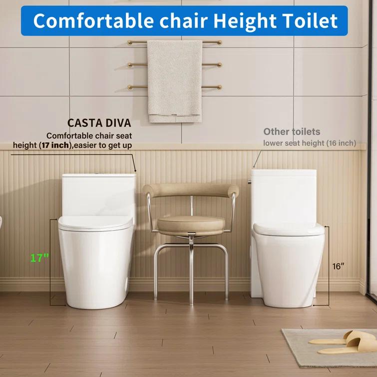 Modern Elongated Toilet, One Piece Toilet 1.0/1.6 GPF MaP 1000g Comfortable Chair Height Toilet