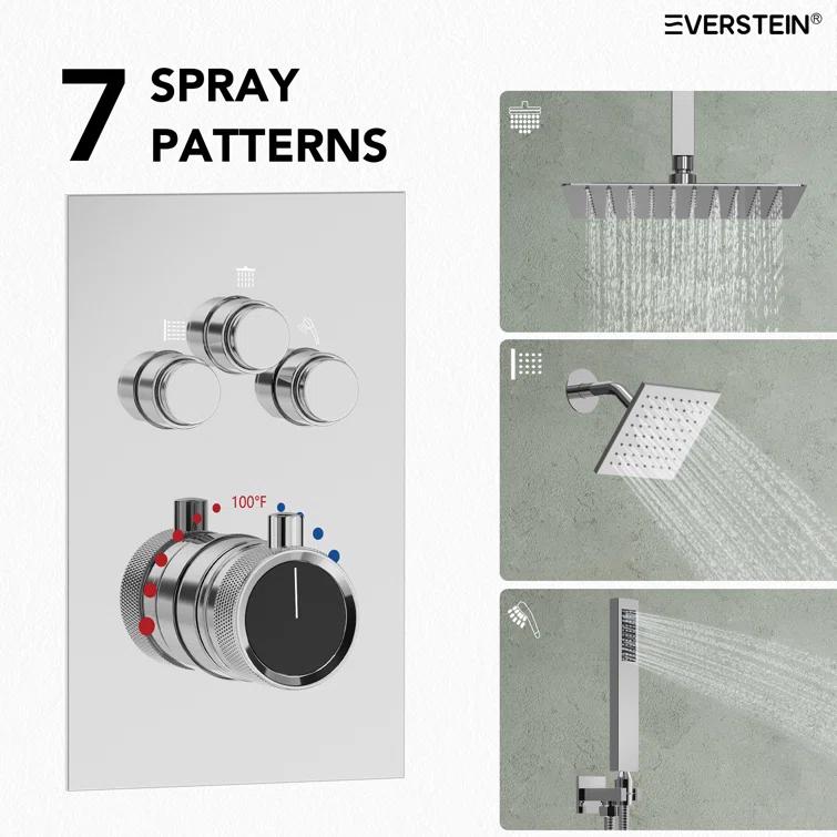 Thermostatic Shower Faucet 12" High-Pressure Dual Showerheads with Rough-In Valve