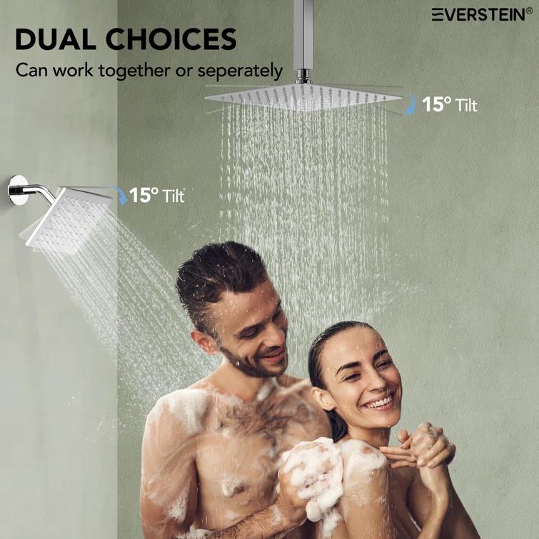 Thermostatic Shower Faucet 12" High-Pressure Dual Showerheads with Rough-In Valve