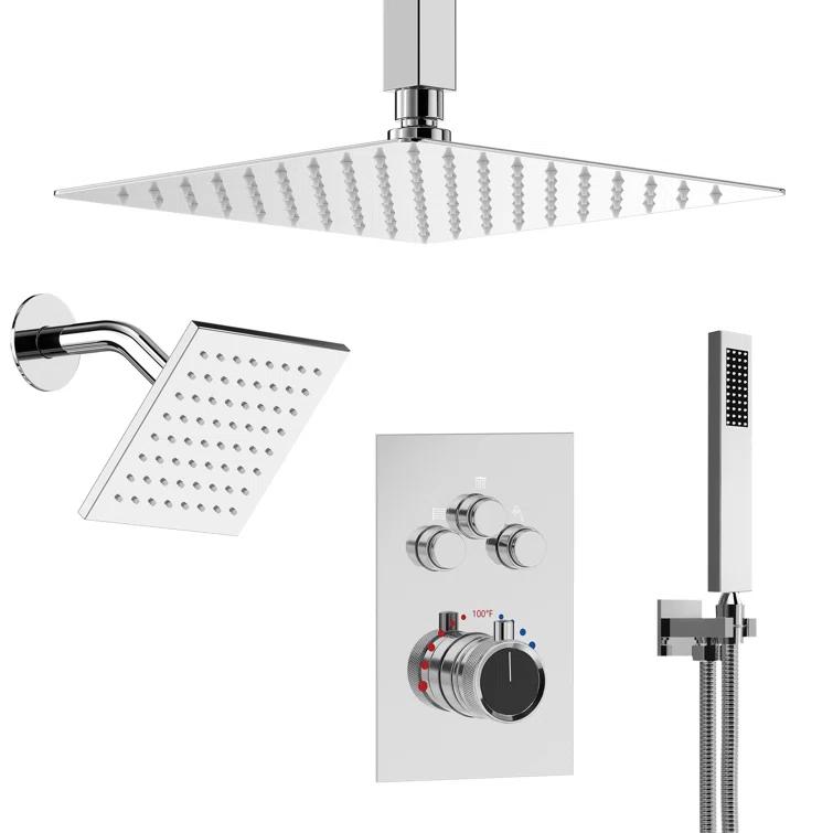 Thermostatic Shower Faucet 12" High-Pressure Dual Showerheads with Rough-In Valve