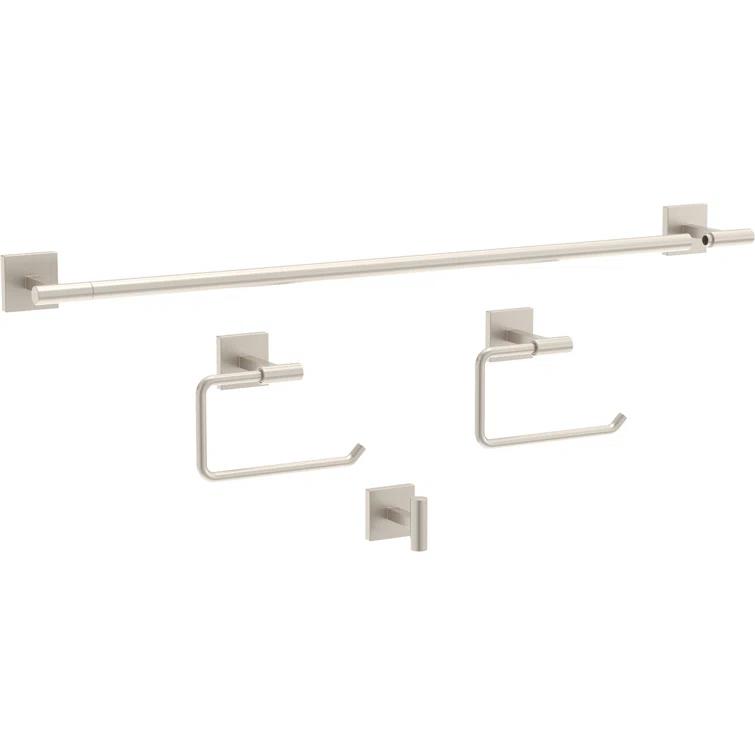 Franklin Brass Nash 4-Piece Bath Hardware Set 18" Towel Bar w/ Extender Toilet Paper Holder Towel Holder Towel Hook NASH64-BN